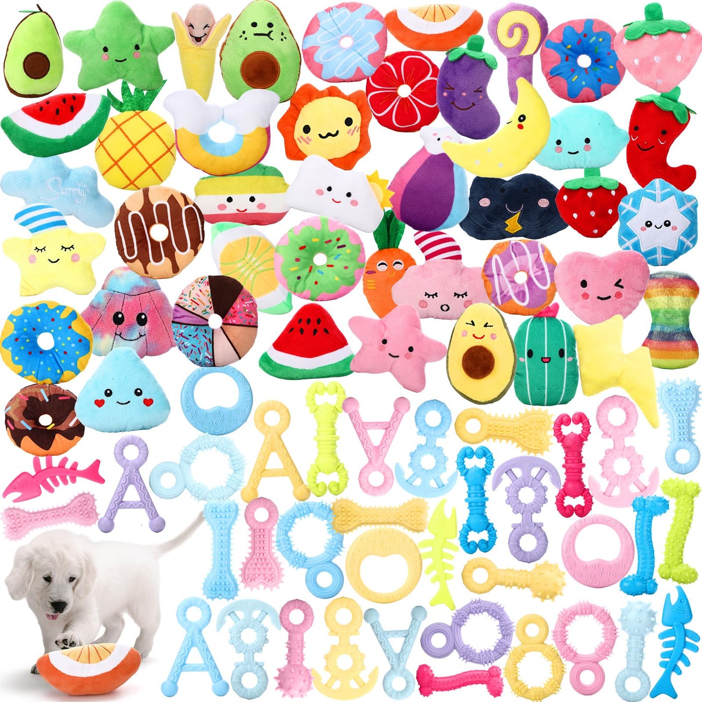80-Pack Plush Squeaky Dog Toys for Puppies