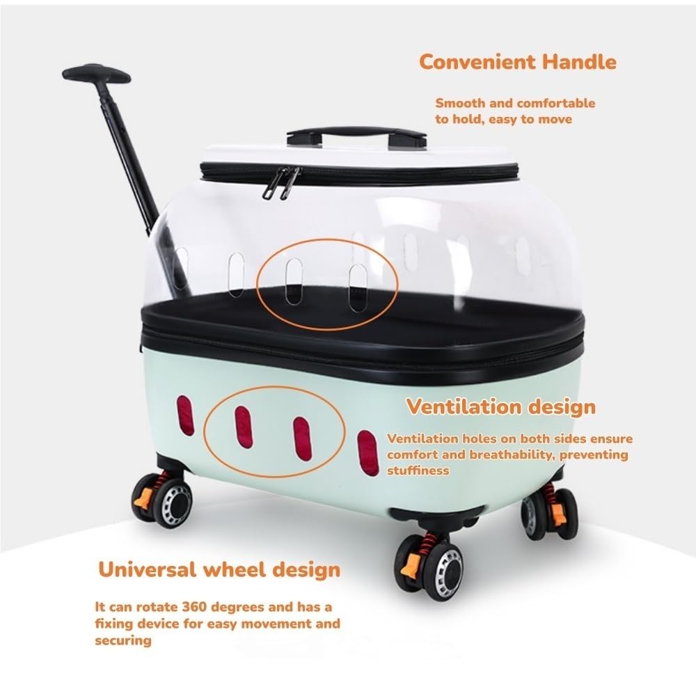Transparent Rolling Pet Carrier for Cats & Dogs