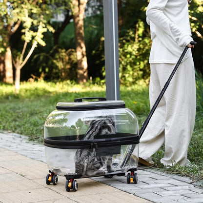 Transparent Rolling Pet Carrier for Cats & Dogs