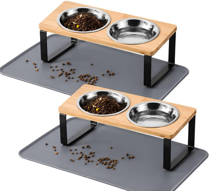 Upgraded Elevated Cat Bowls with Food Mat