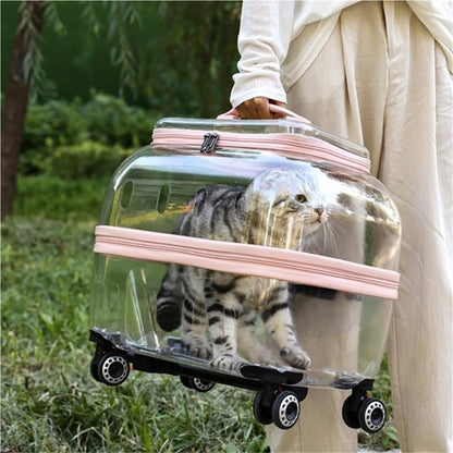 Transparent Rolling Pet Carrier for Cats & Dogs