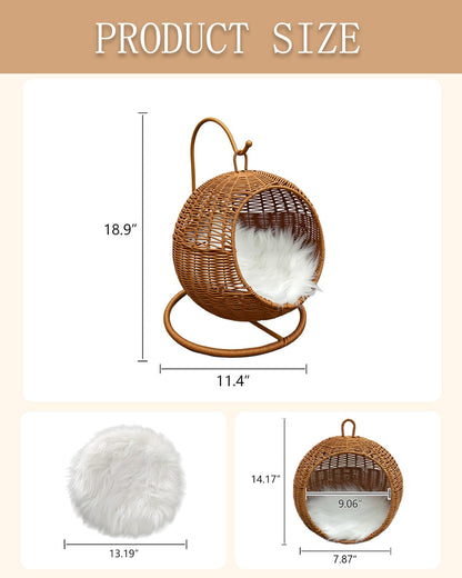 Handwoven Rattan Pet Bed with Removable Cushion
