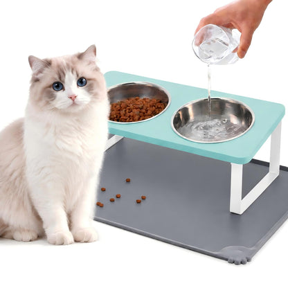 Upgraded Elevated Cat Bowls with Food Mat