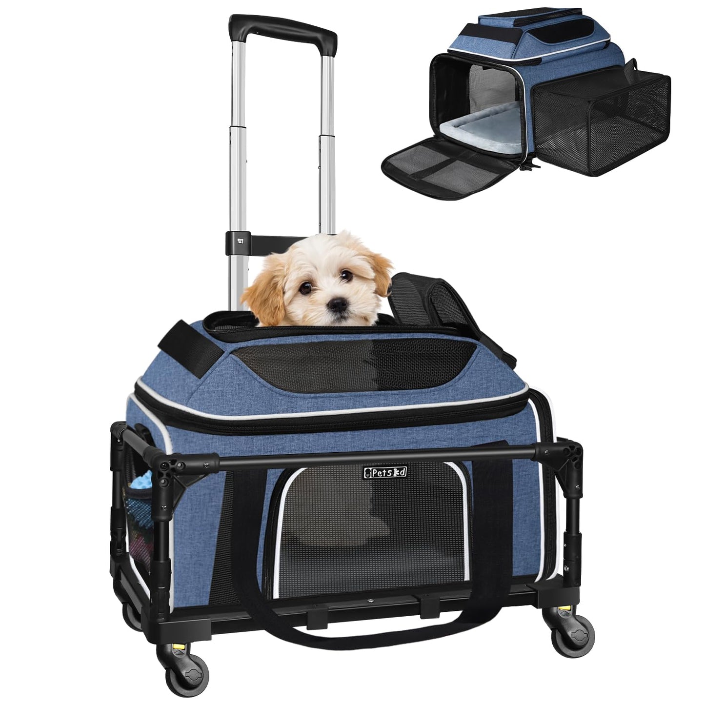 Petskd Top and Side Expandable Pet Carrier with Wheels
