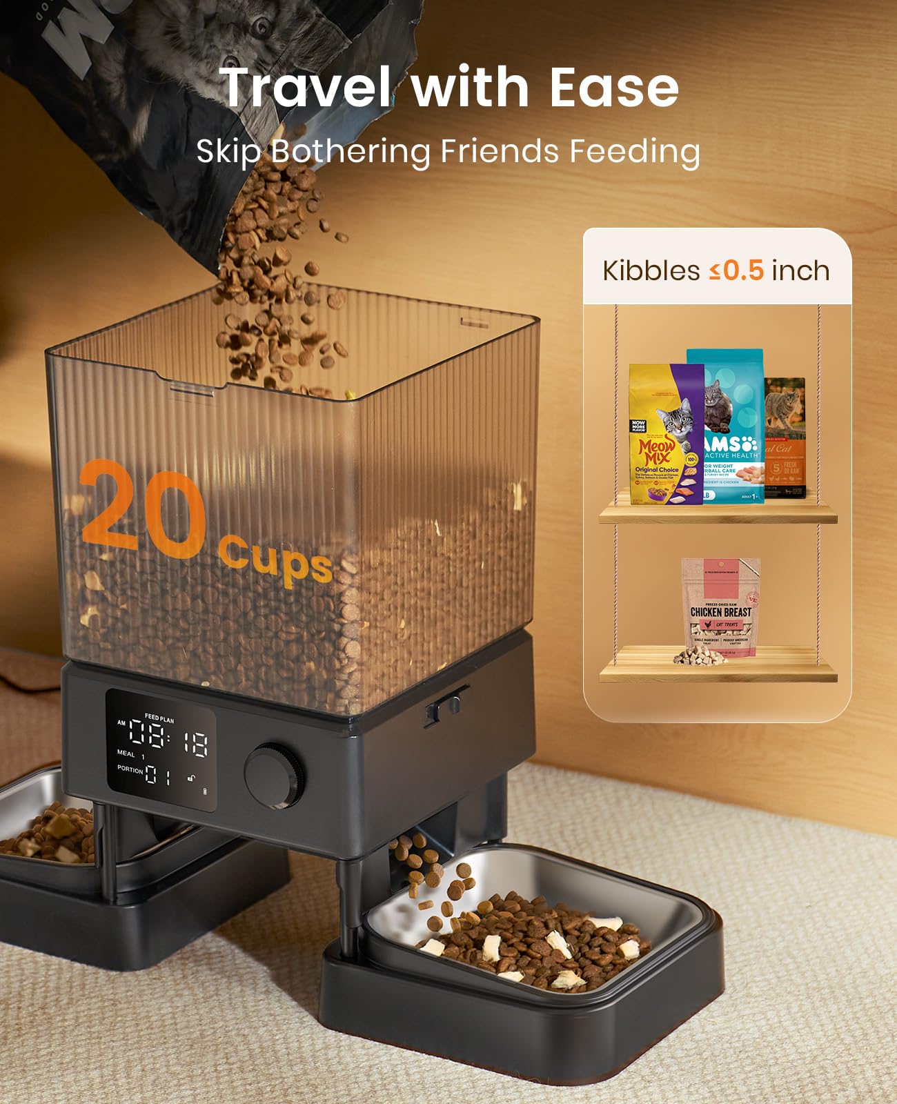 5L Automatic Pet Feeder with Dual Bowls for Pets