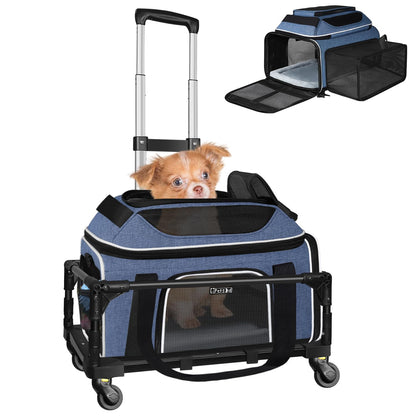Petskd Top and Side Expandable Pet Carrier with Wheels