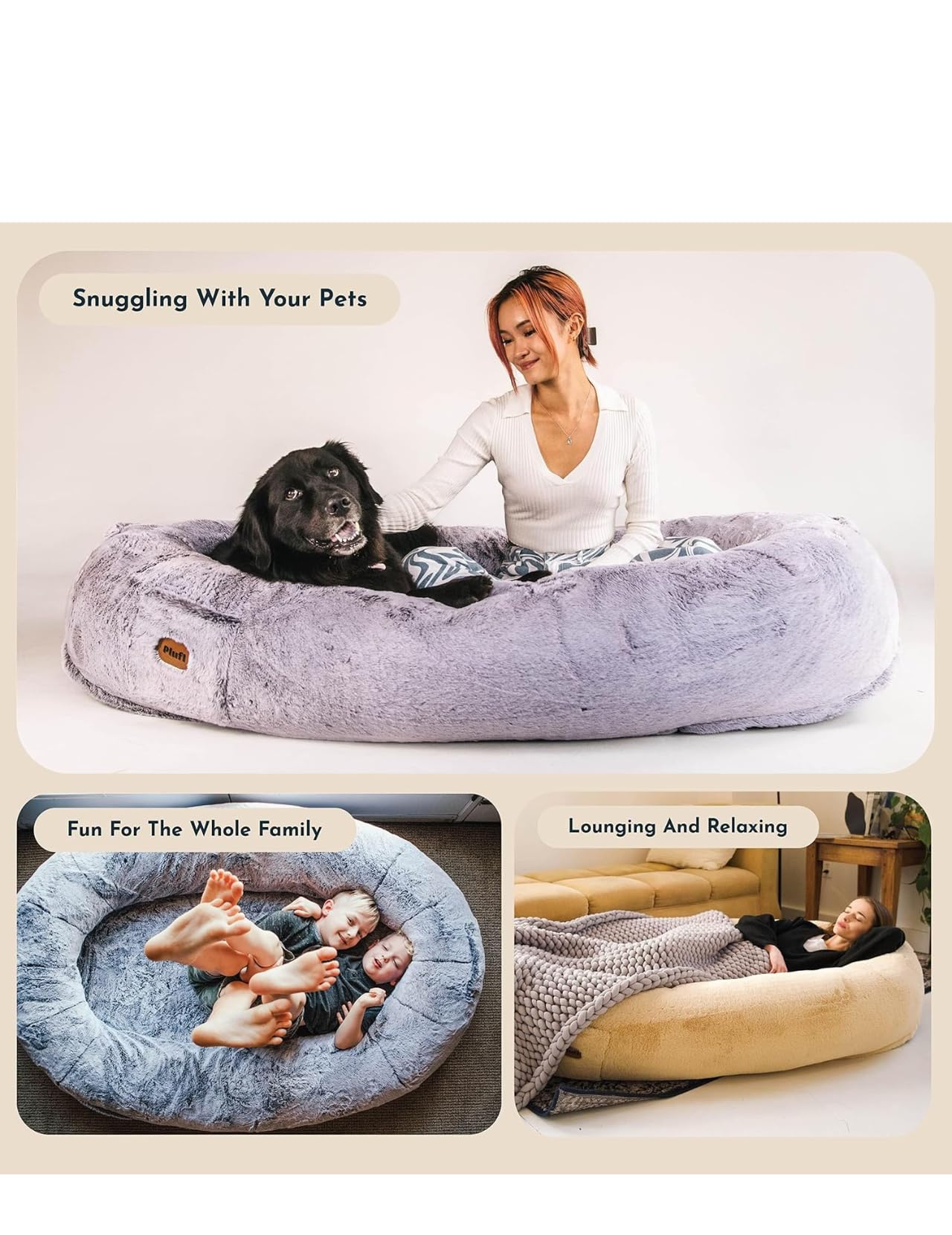 Oversized Plush Lounger Bed with Memory Foam Fill