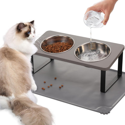 Upgraded Elevated Cat Bowls with Food Mat