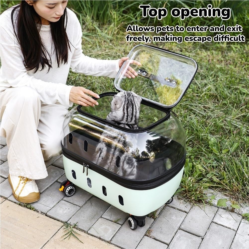 Transparent Rolling Pet Carrier for Cats & Dogs