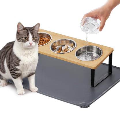 Upgraded Elevated Cat Bowls with Food Mat