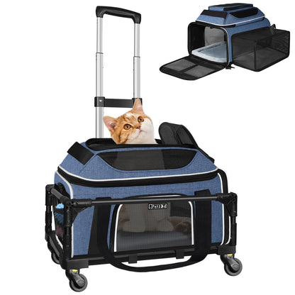 Petskd Top and Side Expandable Pet Carrier with Wheels