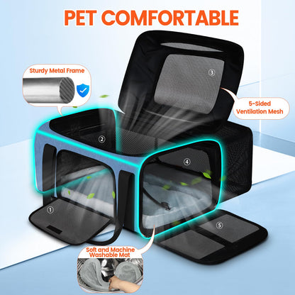 Petskd Top and Side Expandable Pet Carrier with Wheels