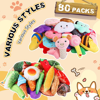 80-Pack Plush Squeaky Dog Toys for Puppies