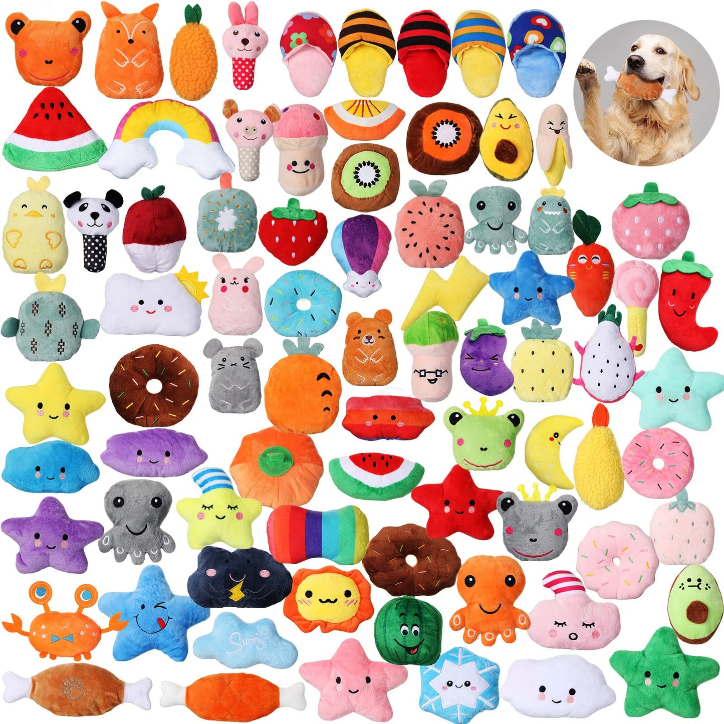 80-Pack Plush Squeaky Dog Toys for Puppies