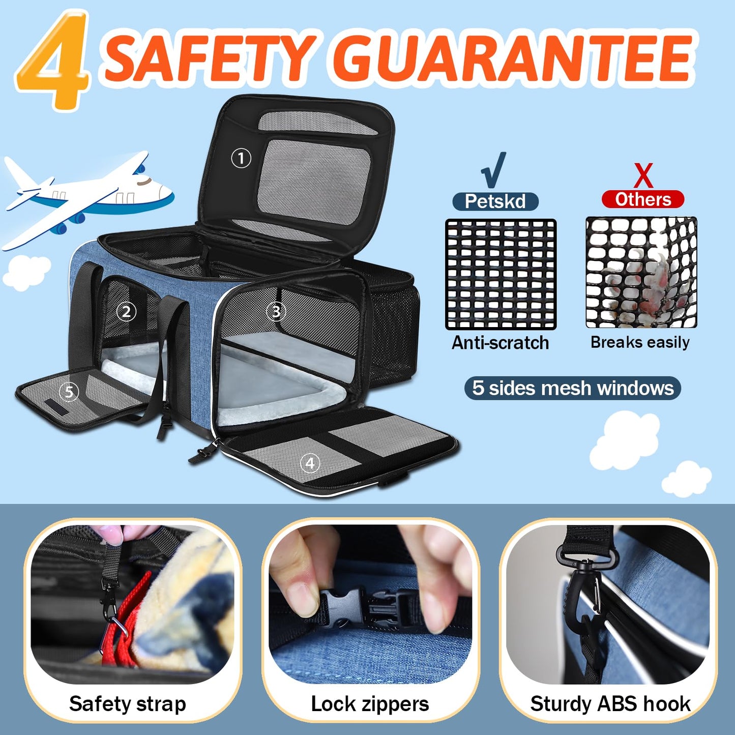 Petskd Top and Side Expandable Pet Carrier with Wheels