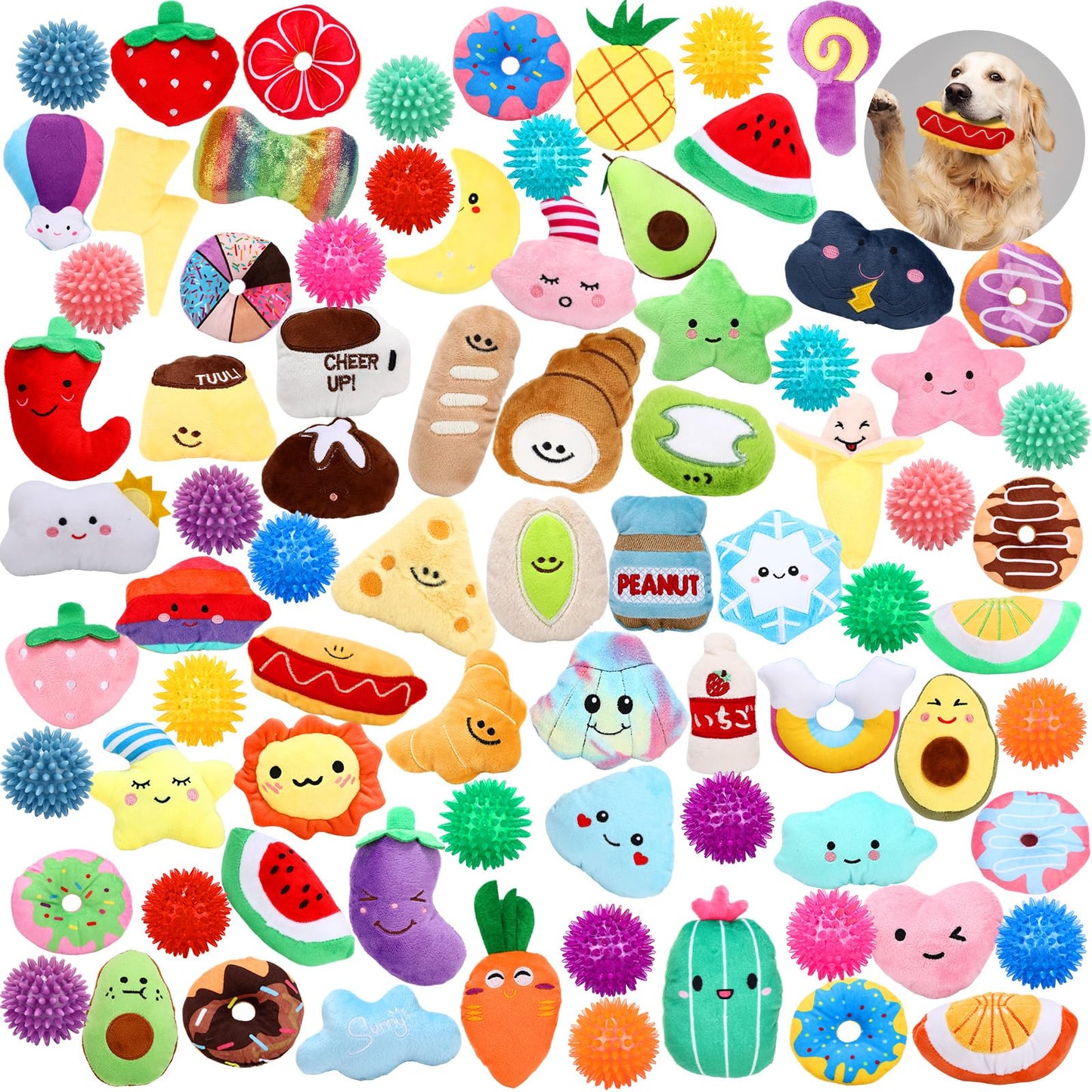 80-Pack Plush Squeaky Dog Toys for Puppies
