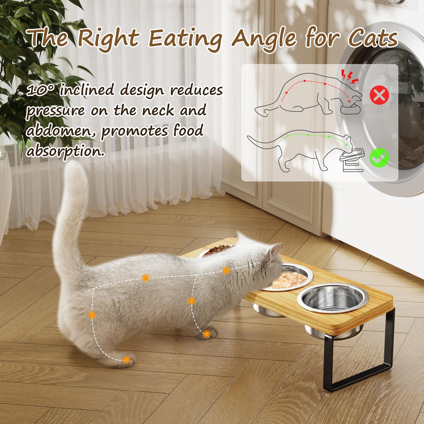 Elevated Cat Bowls 10°Tilted Raised Cat Bowls
