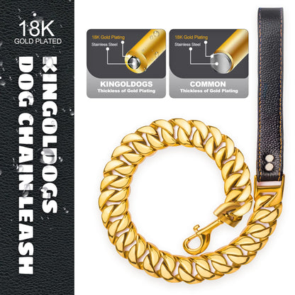 Heavy Duty Metal Dog Chain Leash with Leather Handle