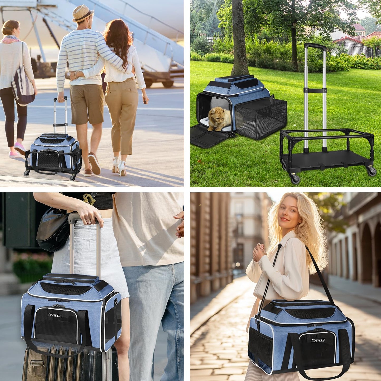 Petskd Top and Side Expandable Pet Carrier with Wheels