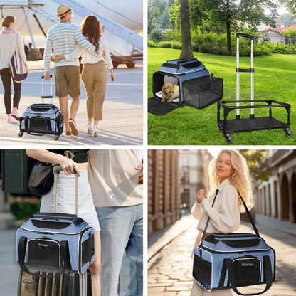 Petskd Top and Side Expandable Pet Carrier with Wheels