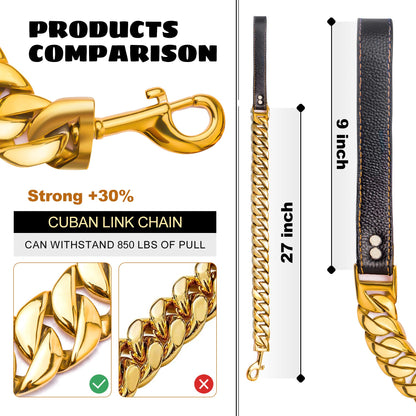Heavy Duty Metal Dog Chain Leash with Leather Handle