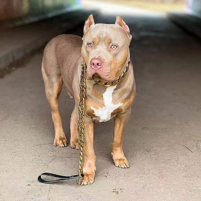 Heavy Duty Metal Dog Chain Leash with Leather Handle