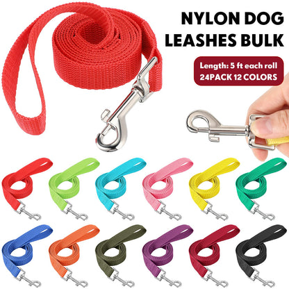 24-Pack Nylon Dog Training Leashes Assorted Colors