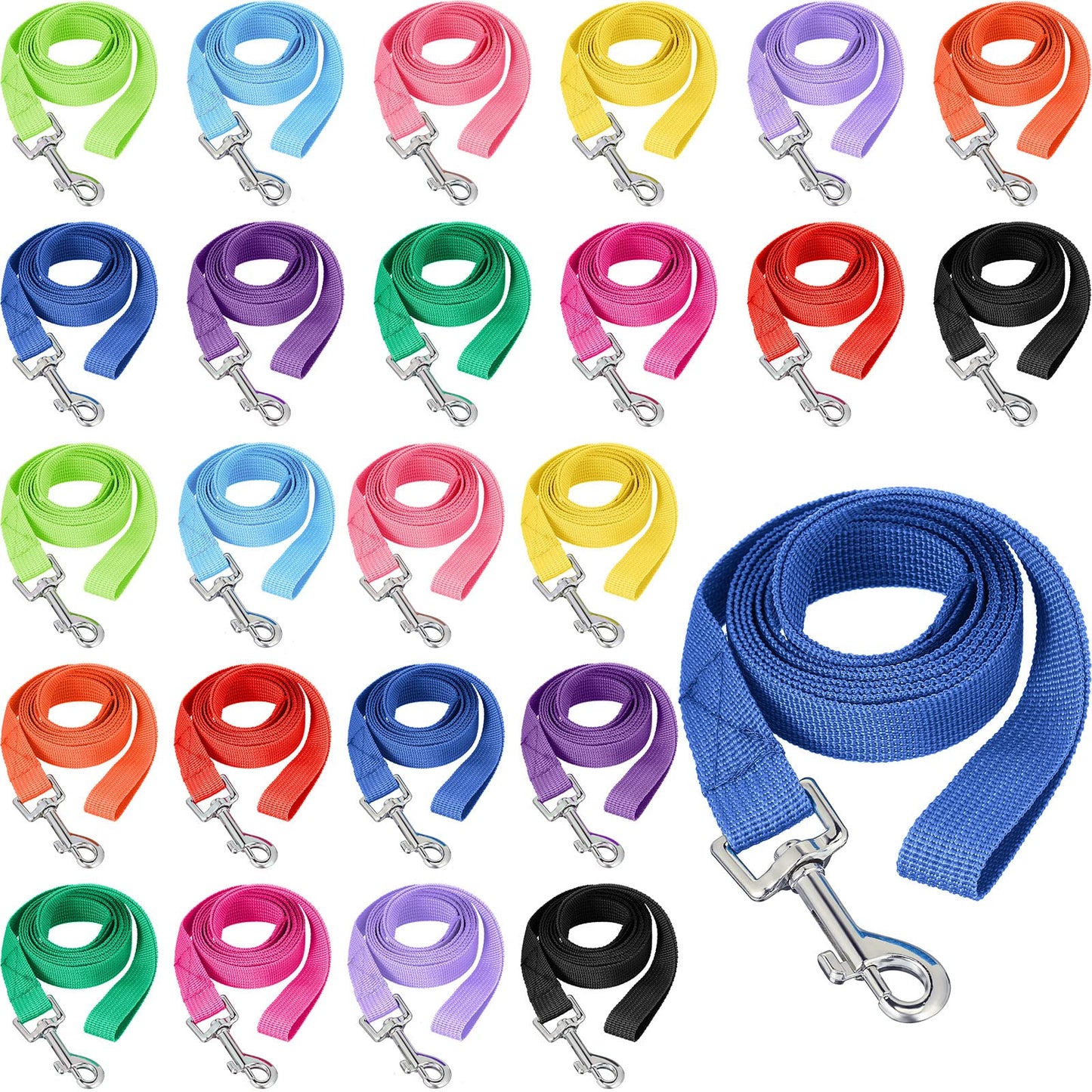 24-Pack Nylon Dog Training Leashes Assorted Colors