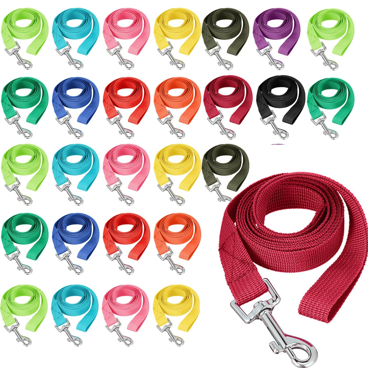 24-Pack Nylon Dog Training Leashes Assorted Colors
