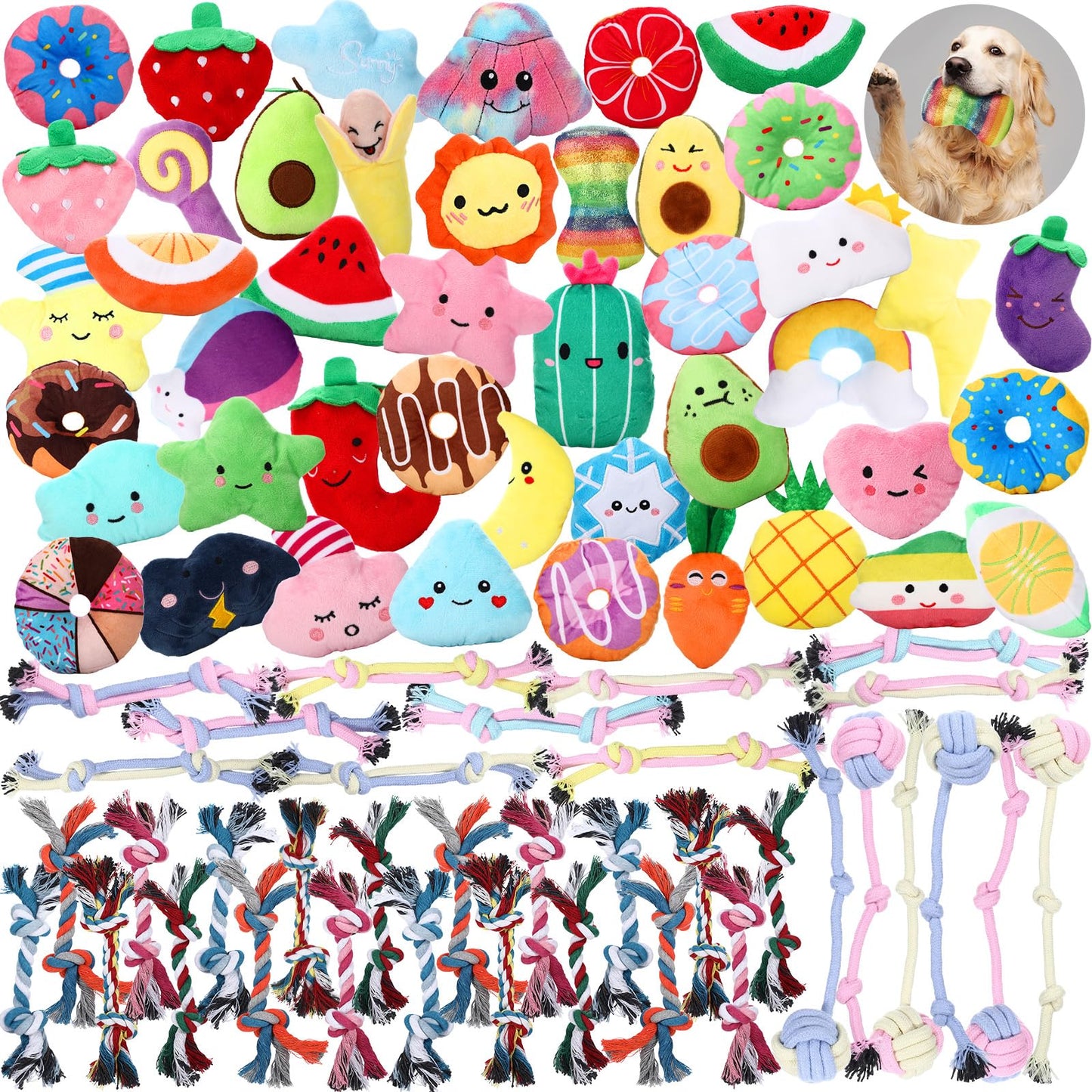 80-Pack Plush Squeaky Dog Toys for Puppies