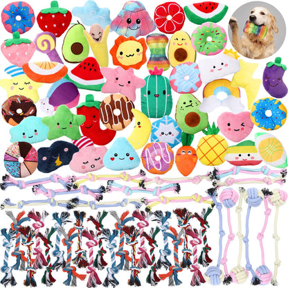 80-Pack Plush Squeaky Dog Toys for Puppies