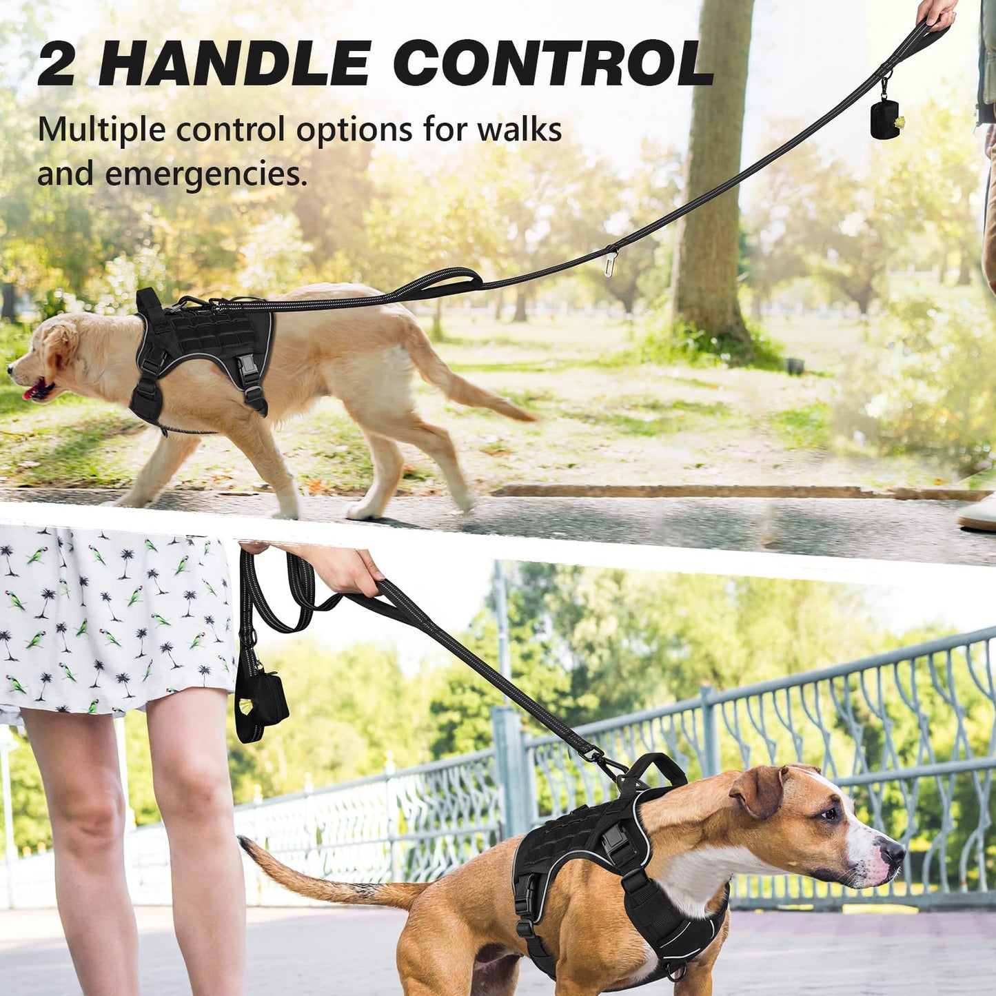 Heavy Duty Reflective Dog Leash with Dual Handles