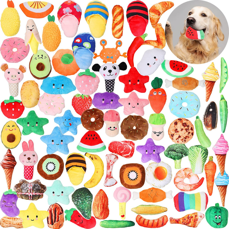 80-Pack Plush Squeaky Dog Toys for Puppies